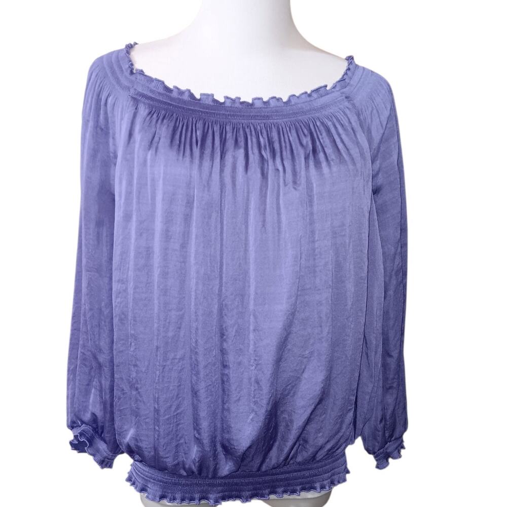 ALFANI Smocked Blouse Top 10 M Peasant‎ Dressy Career Office Purple Lavender